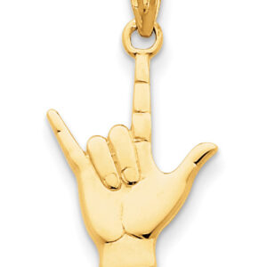 I Love You in Sign Language ASL Hand Pendant, 14K Gold