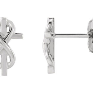 Infinity-Knot Cross Stud Earrings, 14K White Gold