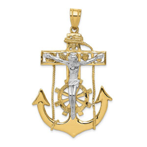 Large 14K Two-Tone Gold Mariner's Anchor Crucifix Pendant