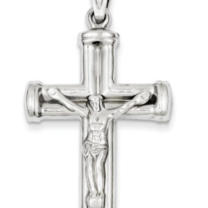 Large 14K White Gold Crucifix Necklace