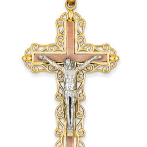 Large Adorned Crucifix Pendant with Heart Accents in 14K Tri-Color Gold