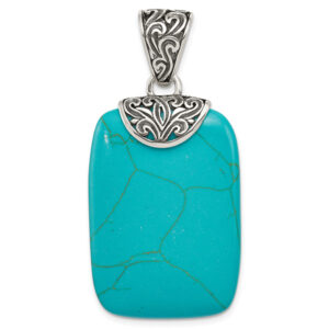 Large Antiqued Sterling Silver Turquoise Pendant with Paisley Bail