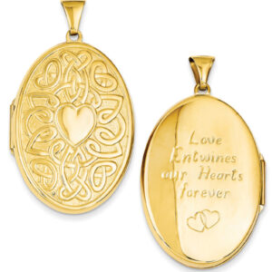 Large Celtic Heart-Knot Oval Locket Pendant, 14K Gold