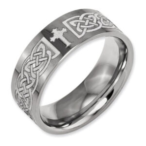 Laser Engraved Celtic Cross Titanium Band