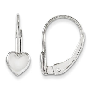 Lever-Back Heart Earrings, 14K White Gold