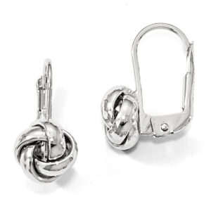 Lever-Back Love Knot Earrings, 14K White Gold