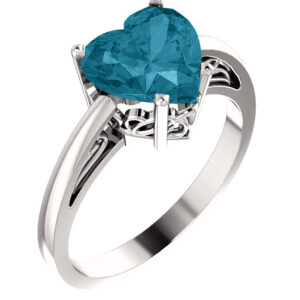 London Blue Topaz Heart-Shaped Ring in White Gold