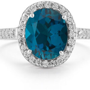 London Blue Topaz and Diamond Cocktail Ring in 14K White Gold