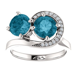 London Blue and CZ Two Stone "Only Us" Swirl Design Ring in Sterling Silver