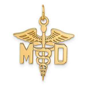 MD caduceus pendant 14k gold