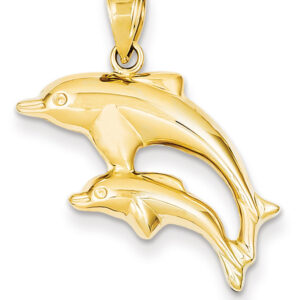 Mamma Dolphin with Baby Dolphin Pendant, 14K Gold