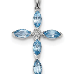 Marquise-Cut Blue Topaz Cross Pendant, Sterling Silver