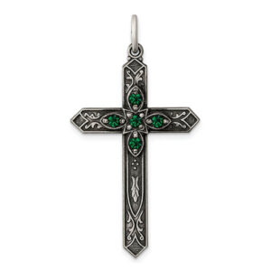 May Birtstone Cross Pendant, Sterling Silver