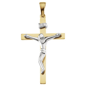 Modern Design Crucifix Pendant in 14K Two-tone Gold