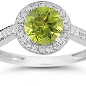 Modern Halo Peridot Diamond Ring in 14K White Gold