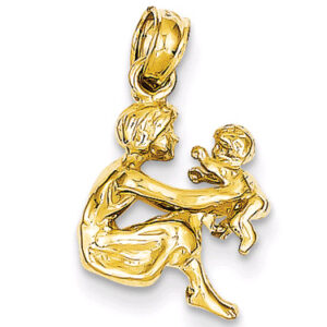 Mother Holding Child Pendant in 14K Gold