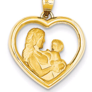 Mother and Baby Heart Pendant in 14K Gold