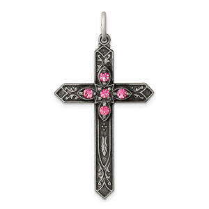 October Birthstone Cross Pendant, Sterling Silver