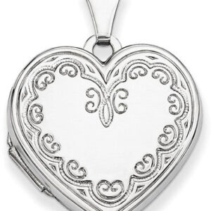 Ornate Engraved Heart Locket Pendant Necklace, Sterling Silver