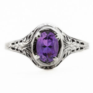 Oval Cut Amethyst Art Nouveau Style Sterling Silver Ring