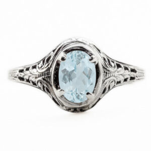 Oval Cut Aquamarine Art Nouveau Style 14K White Gold Ring