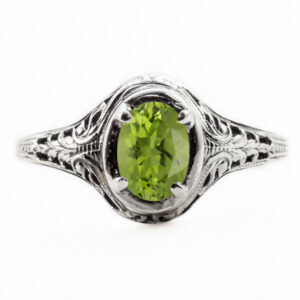 Oval Cut Peridot Art Nouveau Style Sterling Silver Ring