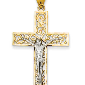 Paisley Crucifix Necklace, 14K Two-Tone Gold