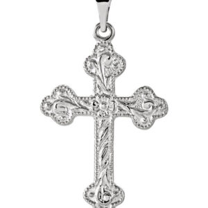 Paisley Flower Cross Necklace in 14K White Gold