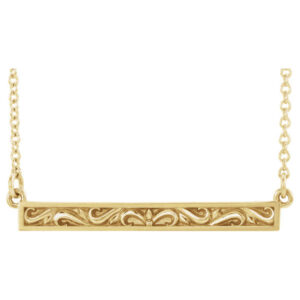 Paisley Scroll Bar Necklace in 14K Yellow Gold, 18 Inches
