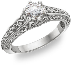 Paisley Solitaire 1/2 Carat Diamond Ring, 14K White Gold