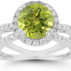 Pave Diamond Criss-Cross Peridot Halo Ring