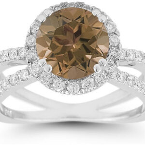 Pave Diamond Criss-Cross Smoky Quartz Halo Ring