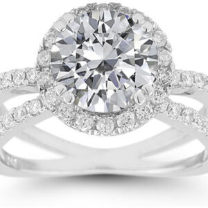 Pave Diamond Criss-Cross White Topaz Halo Ring