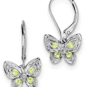 Peridot Butterfly and Diamond Accent Earrings, Sterling Silver