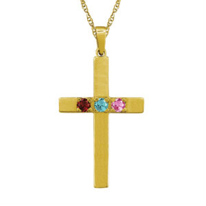 Personalized 3 Gemstone Birthstone Cross Necklace