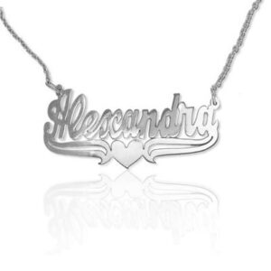 Personalized Name Jewelry Necklace with Heart in White Gold