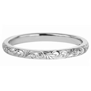 Petite Etched 2mm Paisley Wedding Band Ring