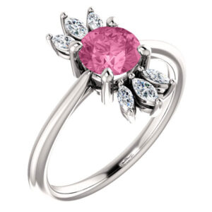 Pink Sapphire and Marquise Diamond Petal Ring, 14K White Gold