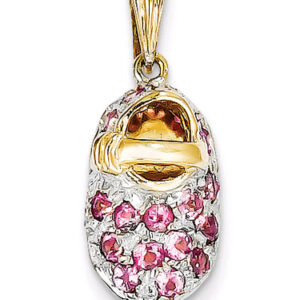 Pink Tourmaline October Birthstone Baby Shoe Charm Pendant, 14K Gold