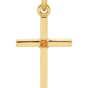 Plain Citrine Cross Pendant, 14K Yellow Gold