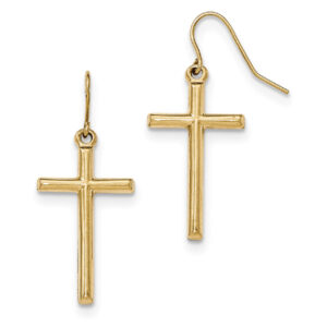 Plain Cross Dangle Earrings in 14K Gold