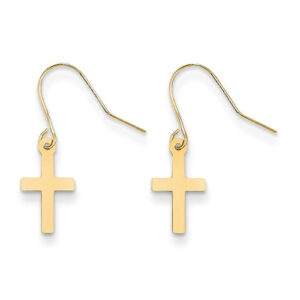 Plain French-Wire Cross Earrings, 14K Yellow Gold