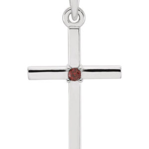 Plain Garnet Cross Necklace, 14K White Gold