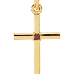 Plain Garnet Cross Pendant, 14K Gold