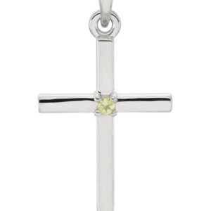 Plain Peridot Cross Necklace, 14K White Gold