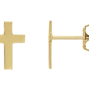Plain Polished Christian Cross Stud Earrings, 14K Yellow Gold
