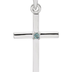 Plain Real Alexandrite Cross Necklace, 14K White Gold