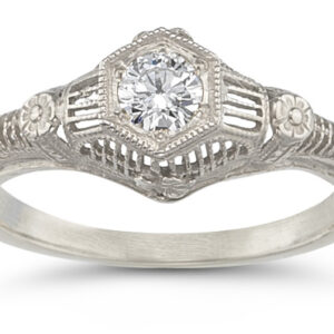 Platinum 1/4 Carat Vintage Floral Diamond Engagement Ring