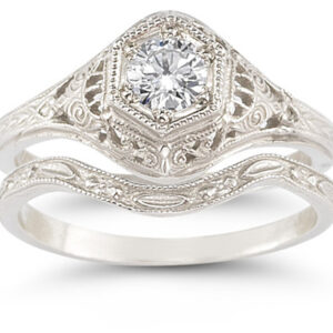 Platinum Antique-Style 1/3 Carat Diamond Wedding Ring Set