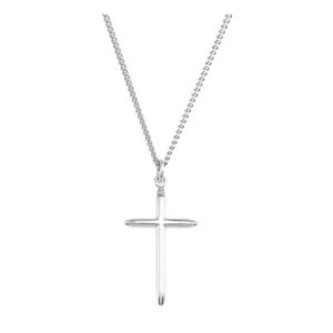 Polished Angled Cross Necklace, Sterling Silver